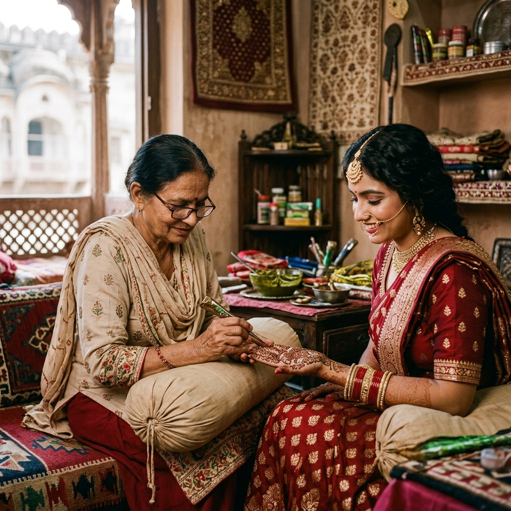 Master Mehndi Artist Nitesh applying intricate henna
