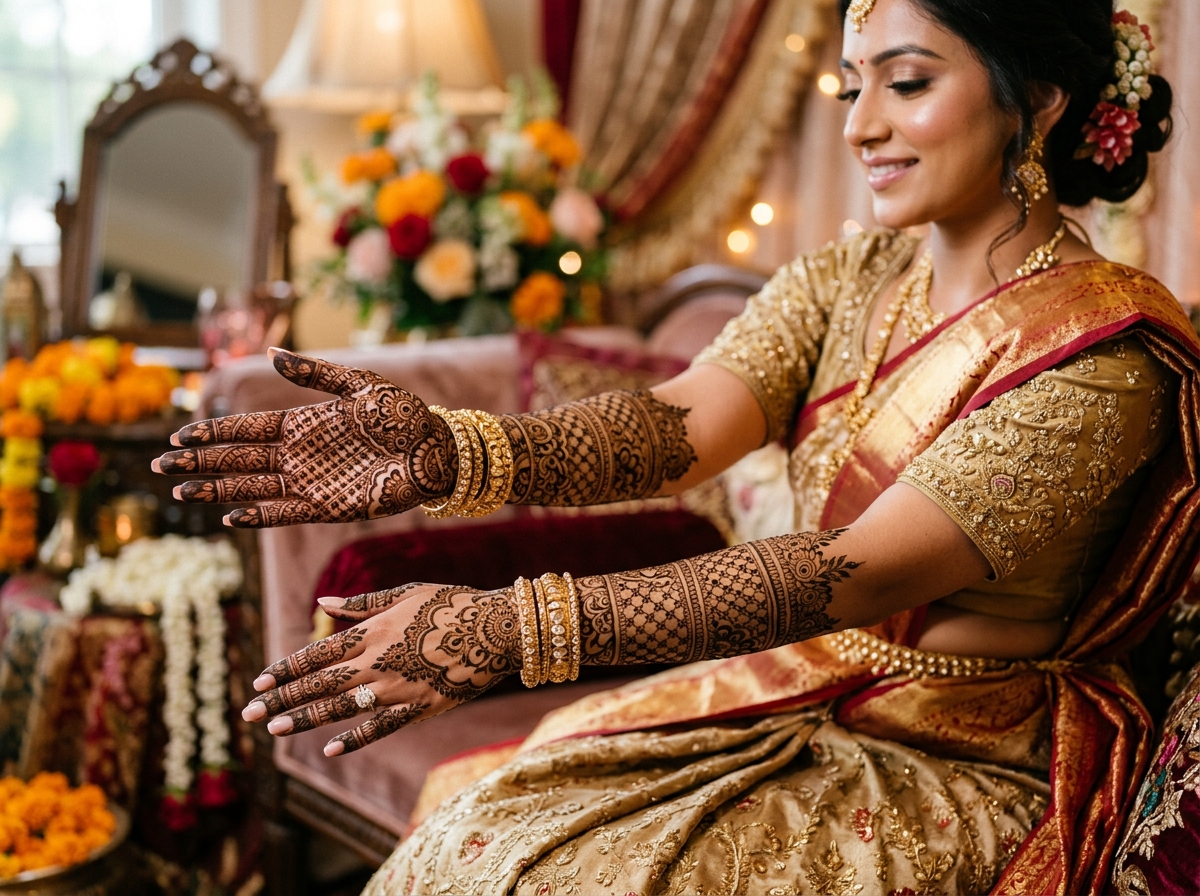 Contemporary Detailed Bridal Mehndi with Symmetrical Jaali